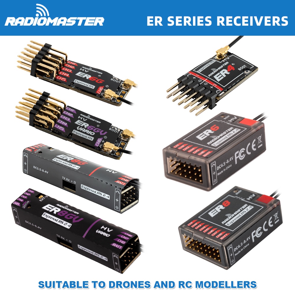 Radiomaster PWM Mini Receiver ER4 ER6 ER6G ER6GV ER8 ER8G ER8GV 4-8CH CRSF ExpressLRS 2.4GHz 100mw for RC Aircraft Boat Car